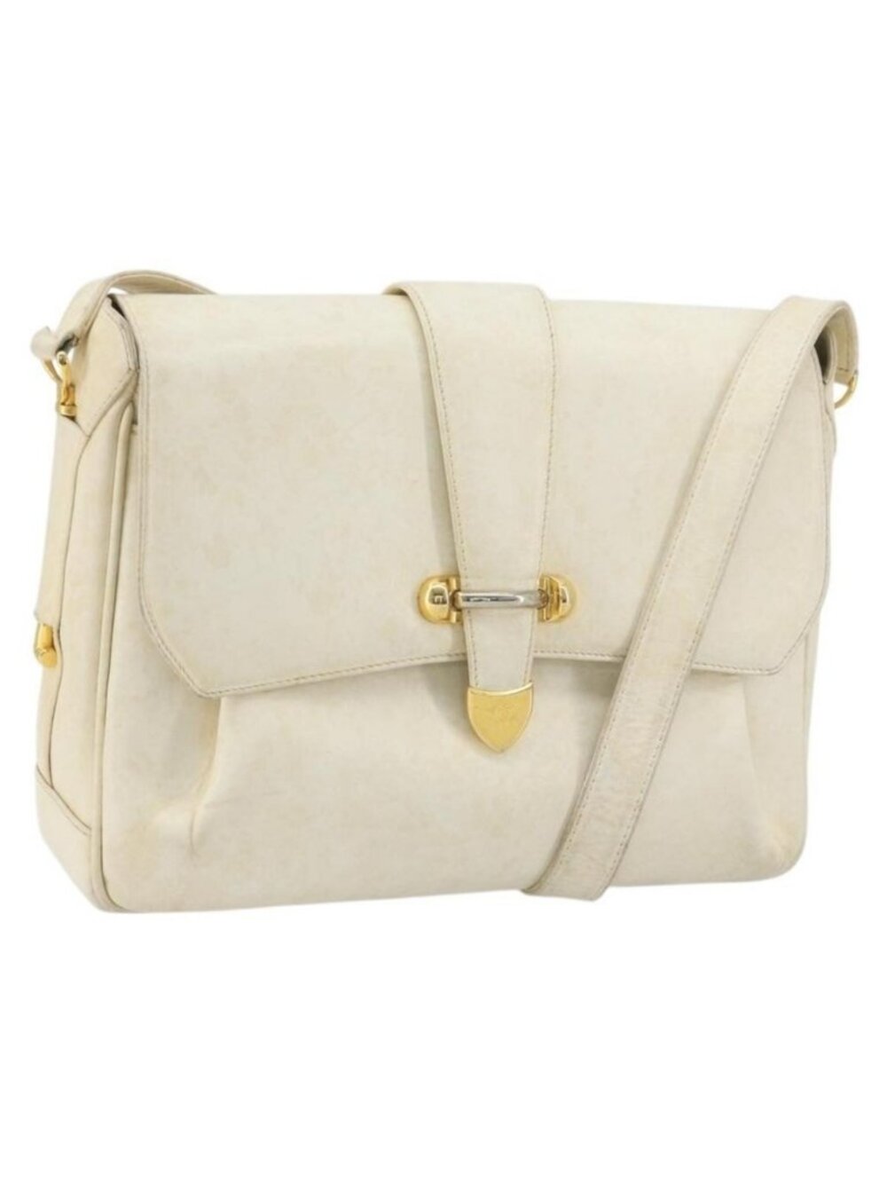 Authentic GUCCI Shoulder Bag Leather White Gold